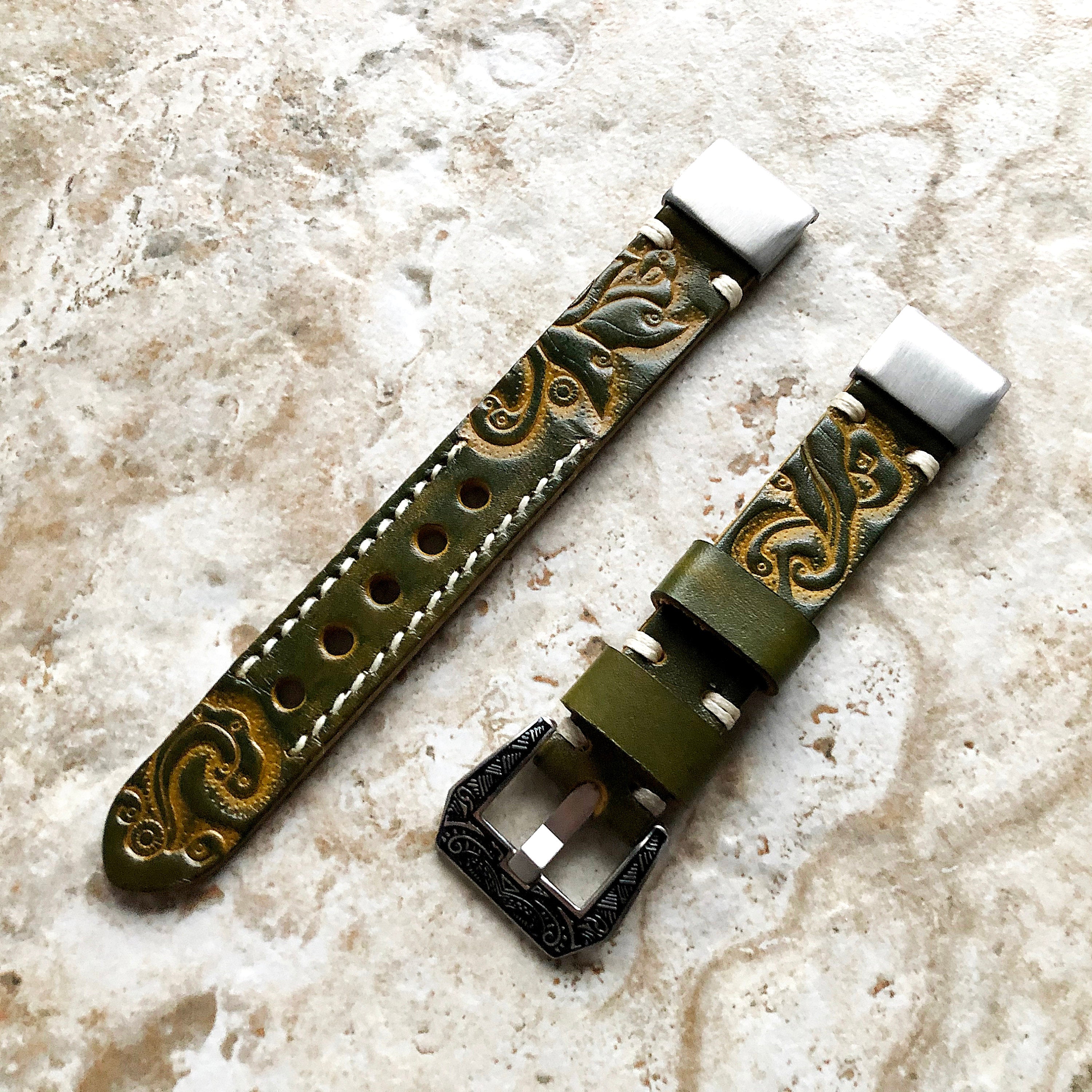 Garmin Green and Yellow Band for fenix 8 43mm 7S Pro Solar Sapphire fenix 6S Pro Sapphire Embossed Leather Quick Fit Watch Strap A20B18